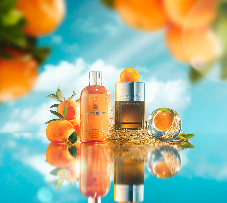 Molton Brown’s new fragrance bottles ripe citrus trees bathed in golden sunshine. It’s your summer
state of mind.