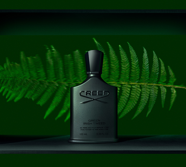 Banner Advertisement for The House of Creed with an image of a bottle of Creed Green Irish Tweed Eau de Parfum and a show now button