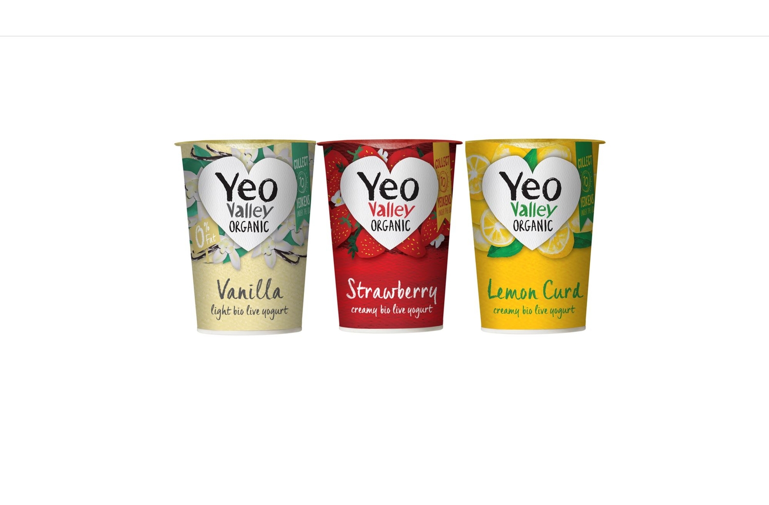 Pack shots of Yeo Valley Organic Flavoured Yogurts