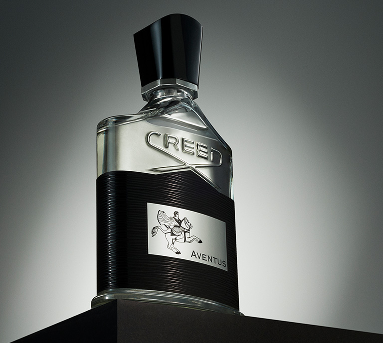 Banner Advertisement for The House of Creed with an image of a bottle of Creed Aventus Eau de Parfum and a show now button